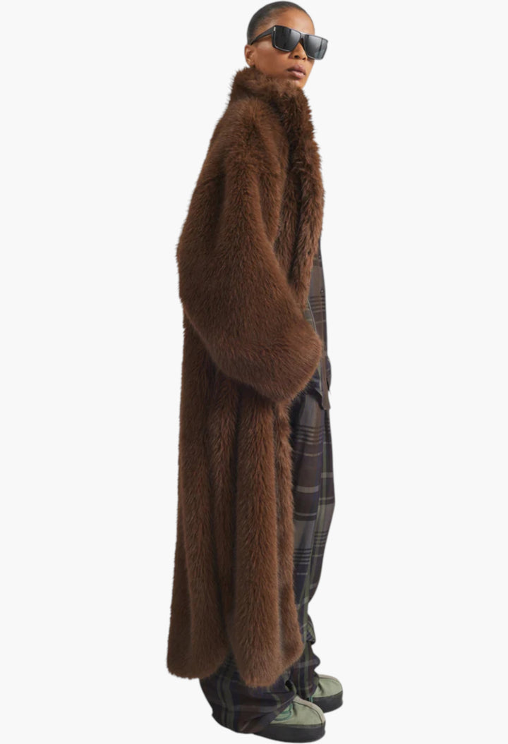 Ravello Faux Fur Robe Coat - Brown - GLAM MODA