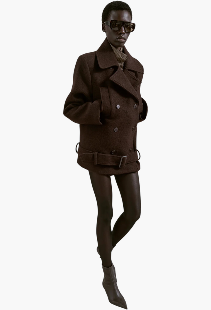 Scothern Brushed Wool Peacoat - Brown - GLAM MODA