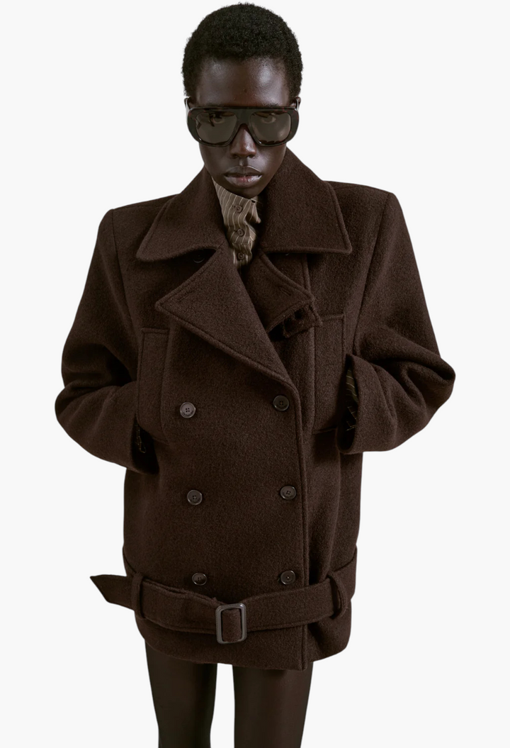 Scothern Brushed Wool Peacoat - Brown - GLAM MODA