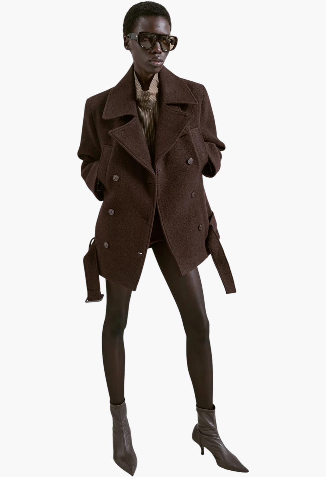 Scothern Brushed Wool Peacoat - Brown - GLAM MODA