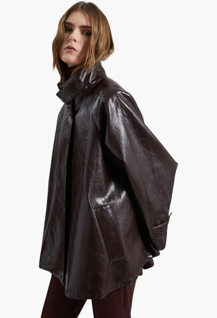 Dalaro Faux Leather Swing Jacket - Burgundy - GLAM MODA