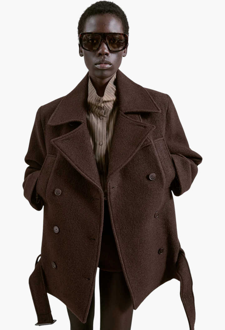 Scothern Brushed Wool Peacoat - Brown - GLAM MODA
