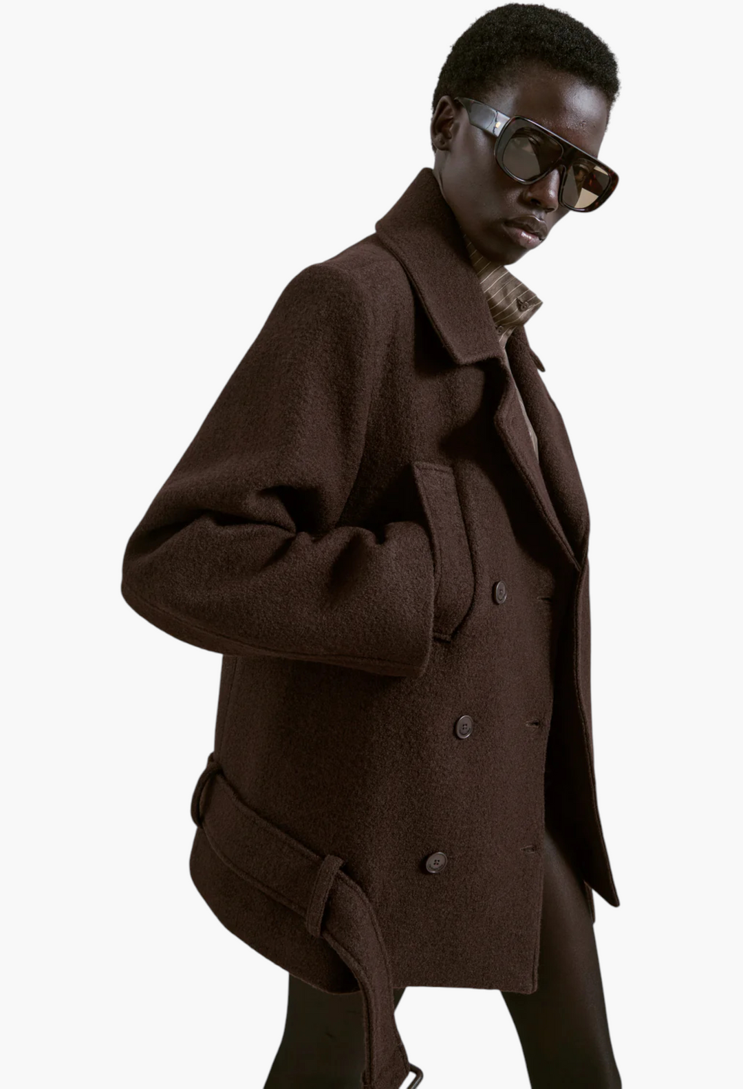 Scothern Brushed Wool Peacoat - Brown - GLAM MODA
