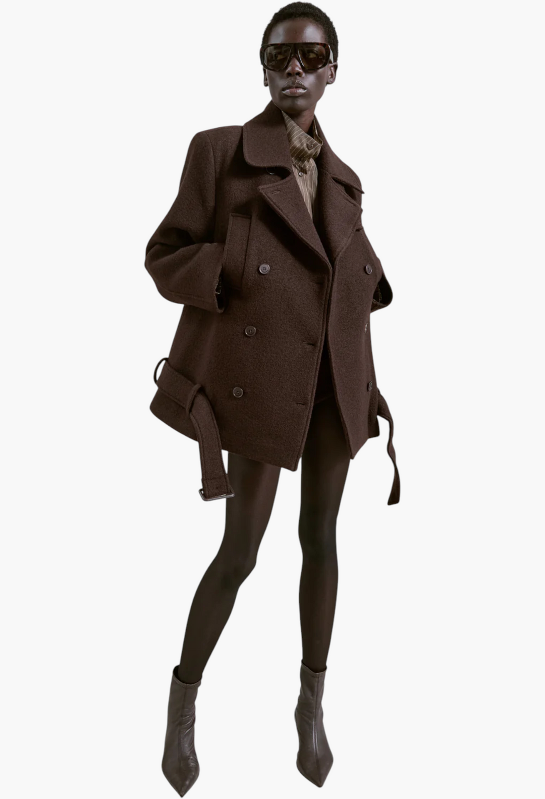 Scothern Brushed Wool Peacoat - Brown - GLAM MODA