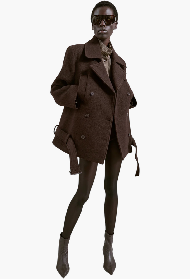 Scothern Brushed Wool Peacoat - Brown - GLAM MODA