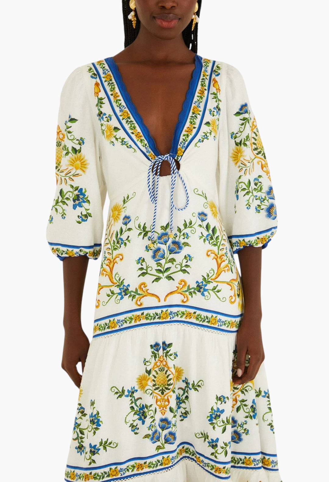 Emily Floral Tapestry Drawstring Midi Dress - GLAM MODA