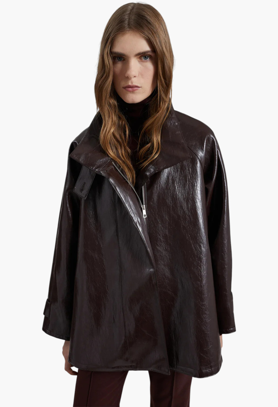 Dalaro Faux Leather Swing Jacket - Burgundy - GLAM MODA