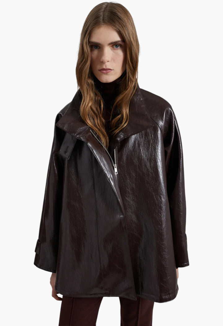 Dalaro Faux Leather Swing Jacket - Burgundy - GLAM MODA