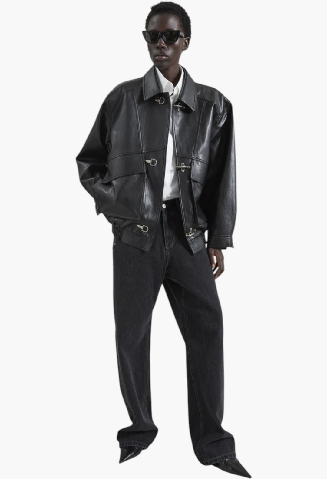 Utrecht Faux Leather Buckle Jacket - Black - GLAM MODA