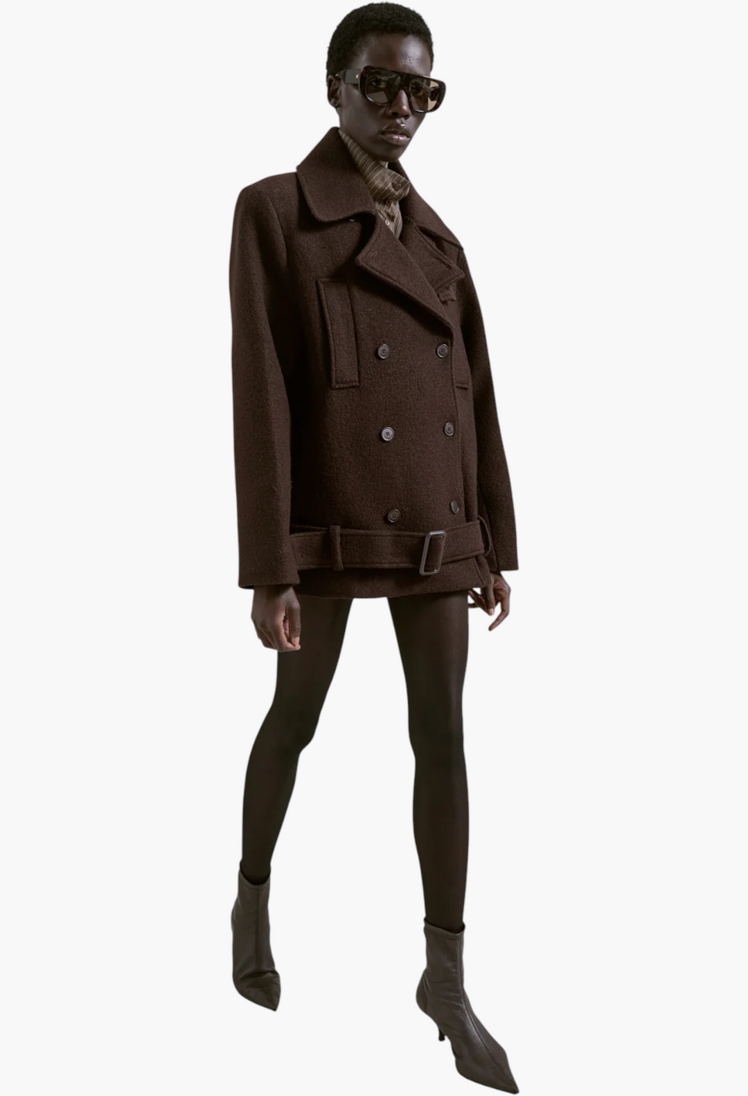 Scothern Brushed Wool Peacoat - Brown - GLAM MODA