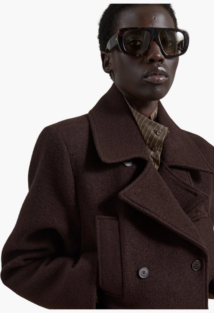 Scothern Brushed Wool Peacoat - Brown - GLAM MODA