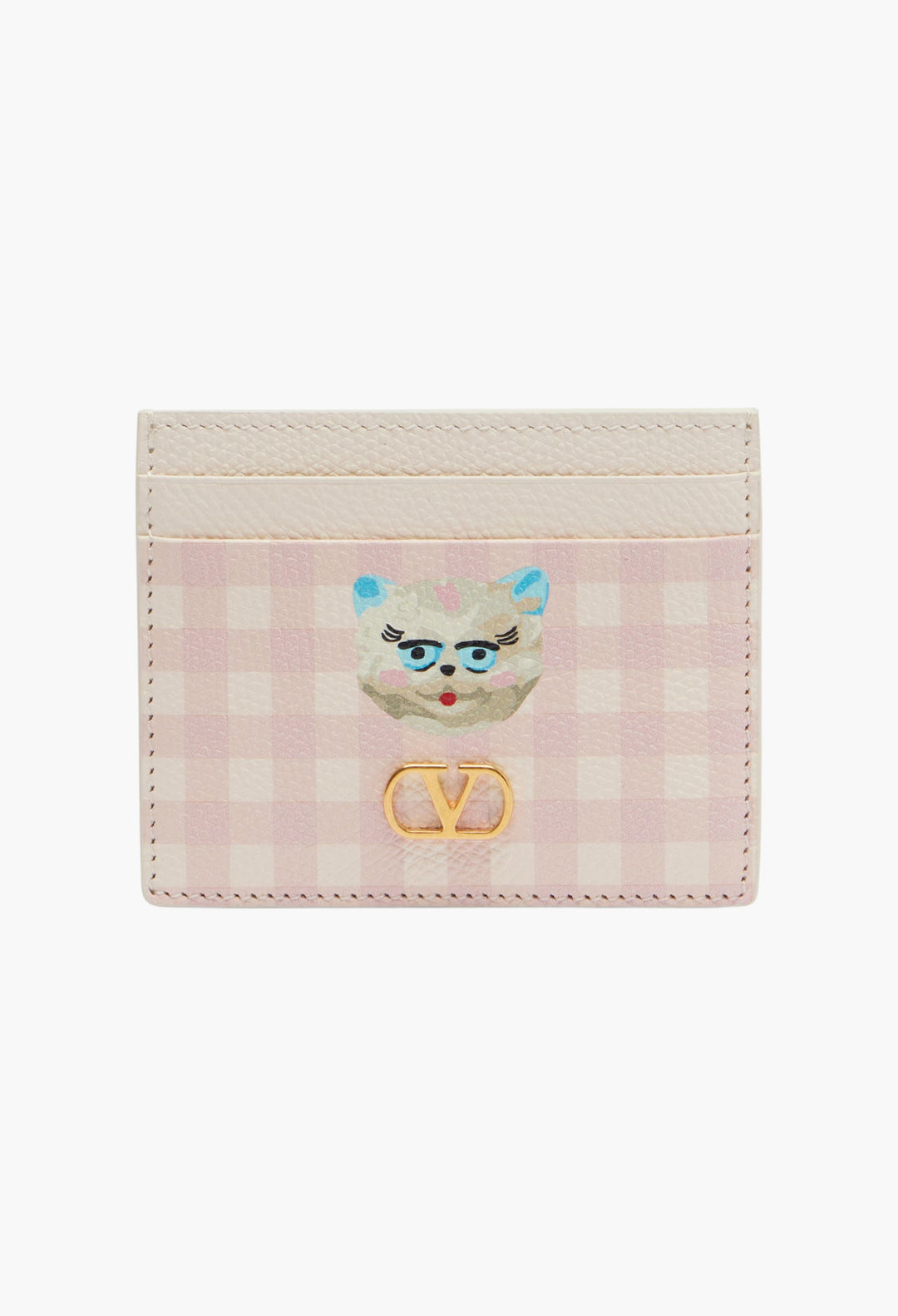 VLogo checked leather card holder - GLAM MODA