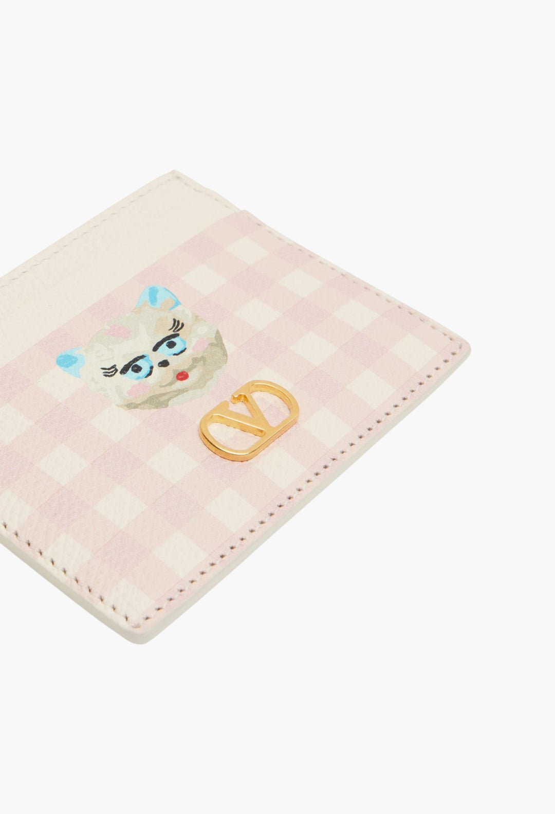 VLogo checked leather card holder - GLAM MODA