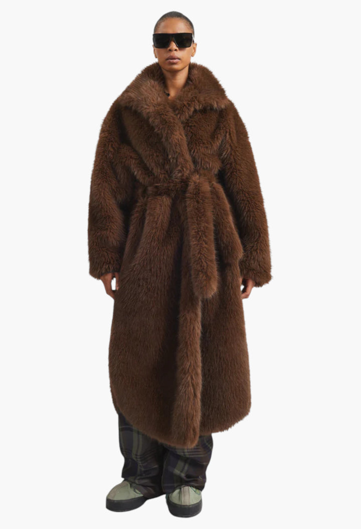 Ravello Faux Fur Robe Coat - Brown - GLAM MODA