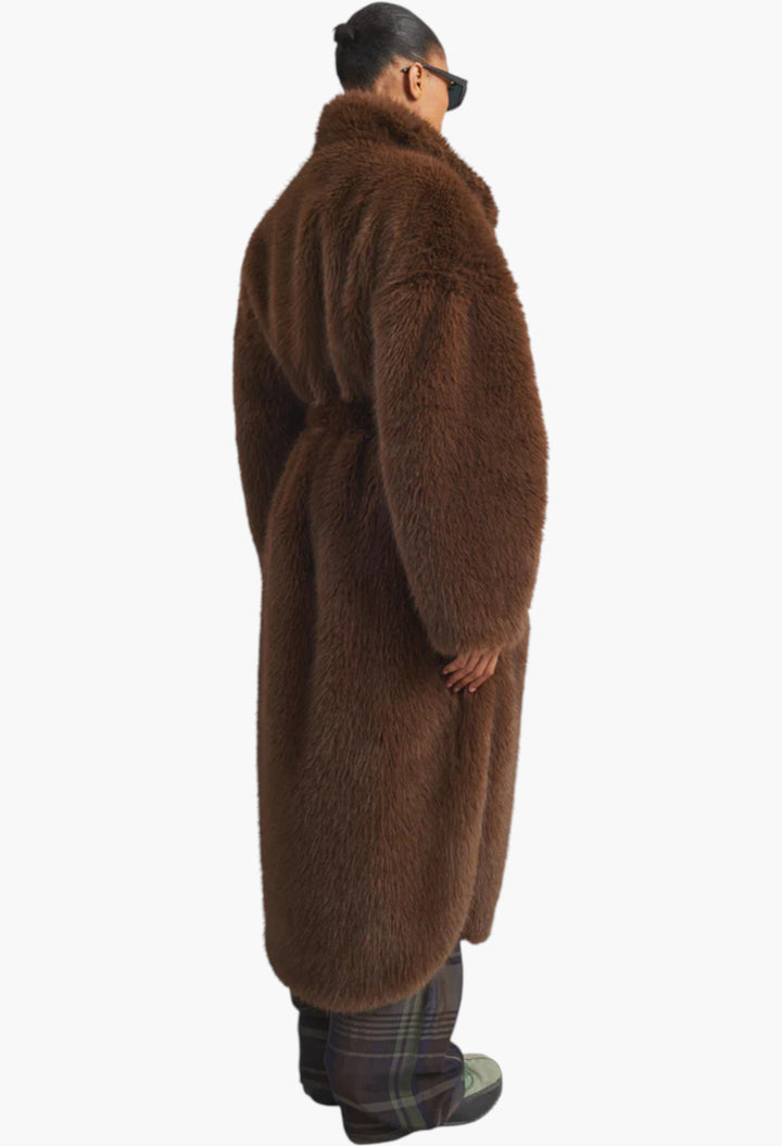 Ravello Faux Fur Robe Coat - Brown - GLAM MODA