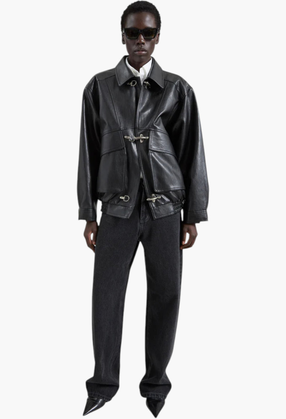 Utrecht Faux Leather Buckle Jacket - Black - GLAM MODA