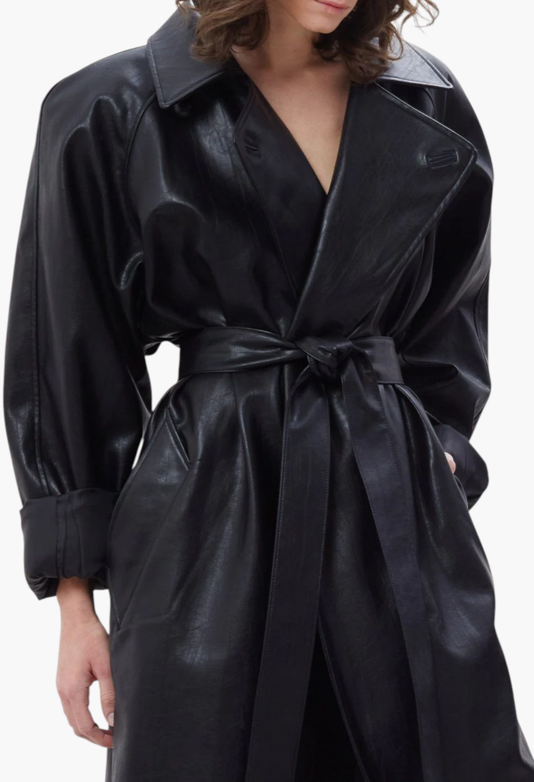 Henna Oversized Faux Leather Trench - GLAM MODA