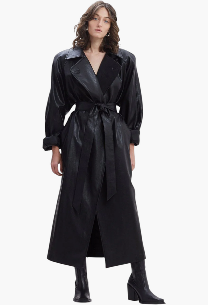 Henna Oversized Faux Leather Trench - GLAM MODA
