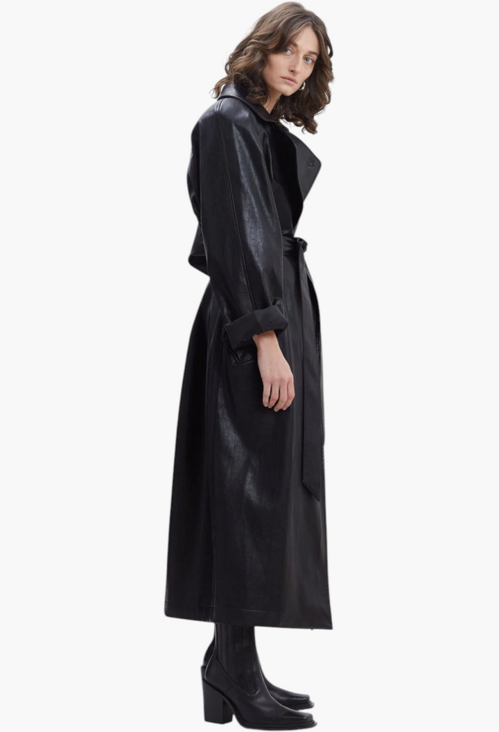 Henna Oversized Faux Leather Trench - GLAM MODA