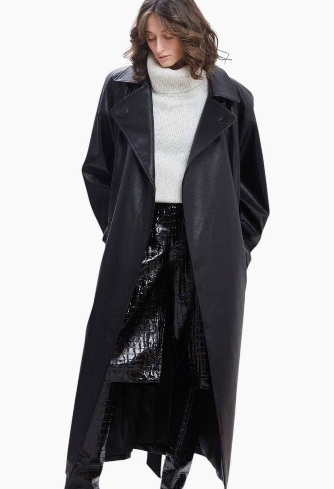 Henna Oversized Faux Leather Trench - GLAM MODA