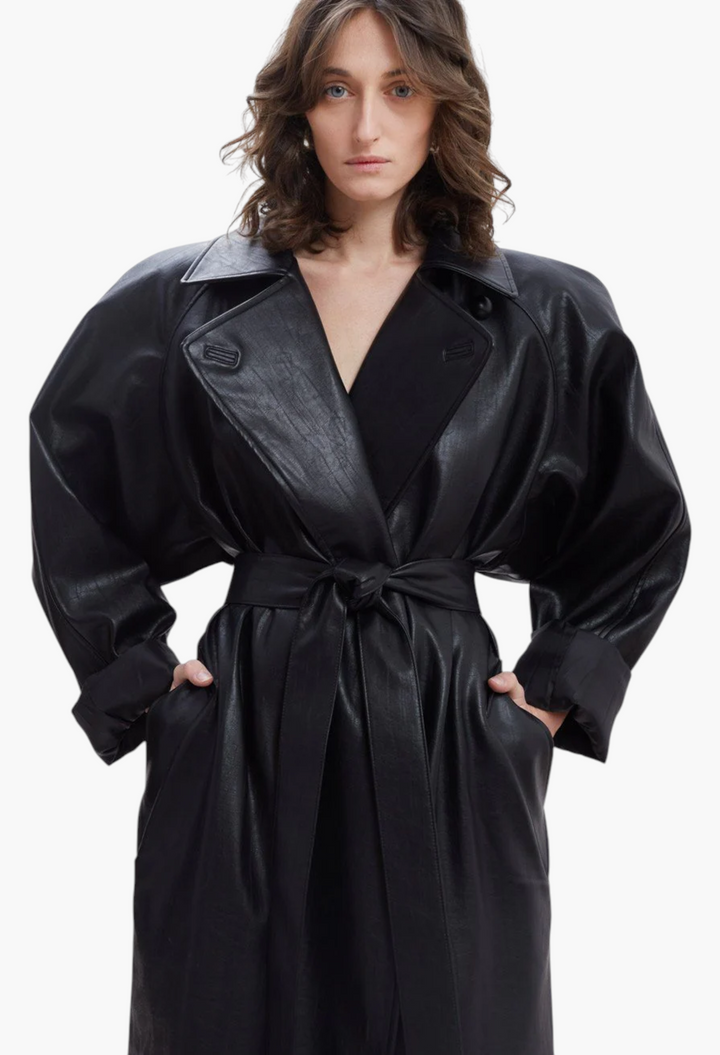 Henna Oversized Faux Leather Trench - GLAM MODA