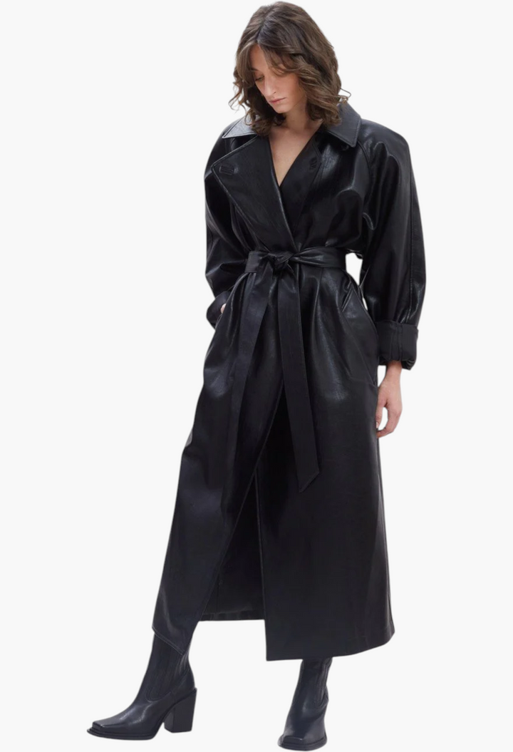 Henna Oversized Faux Leather Trench - GLAM MODA