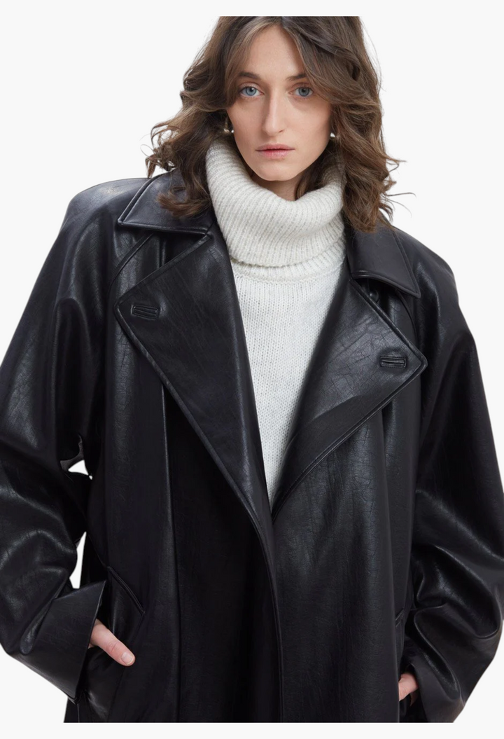 Henna Oversized Faux Leather Trench - GLAM MODA