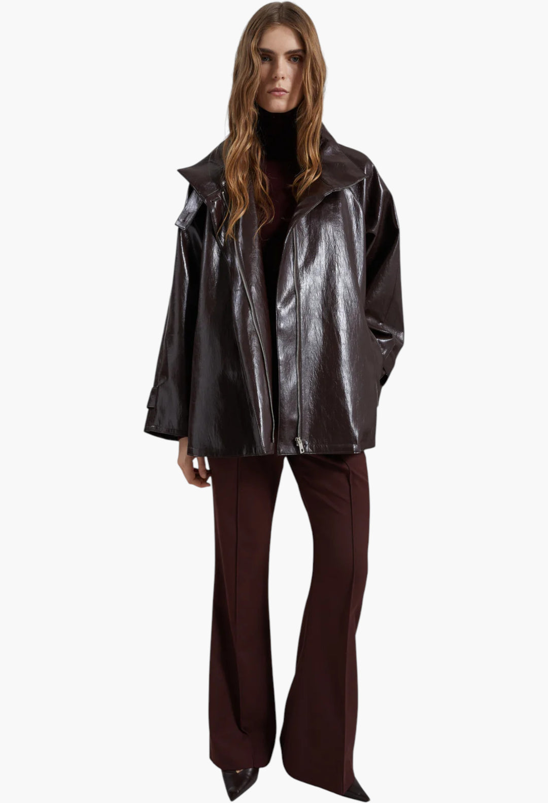 Dalaro Faux Leather Swing Jacket - Burgundy - GLAM MODA