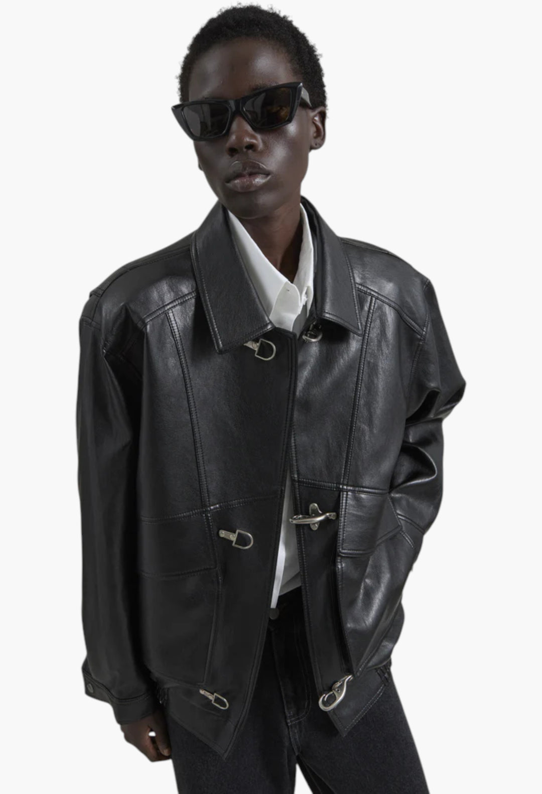 Utrecht Faux Leather Buckle Jacket - Black - GLAM MODA