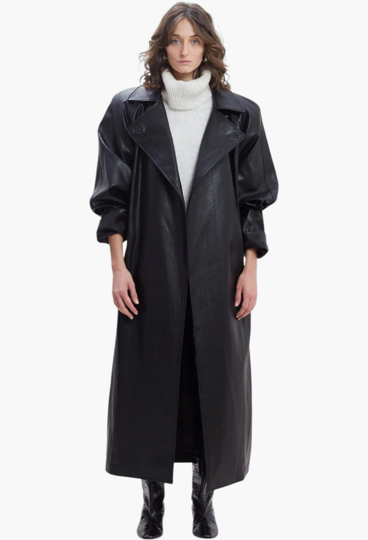 Henna Oversized Faux Leather Trench - GLAM MODA