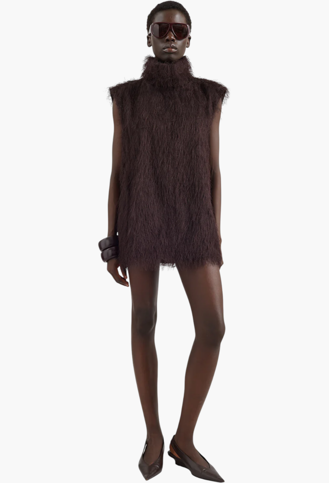 Lancy Fringed Funnel Neck Dress - Dark Brown - GLAM MODA