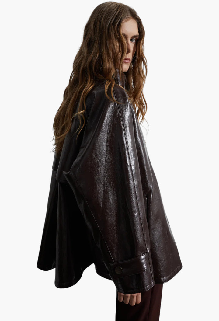 Dalaro Faux Leather Swing Jacket - Burgundy - GLAM MODA