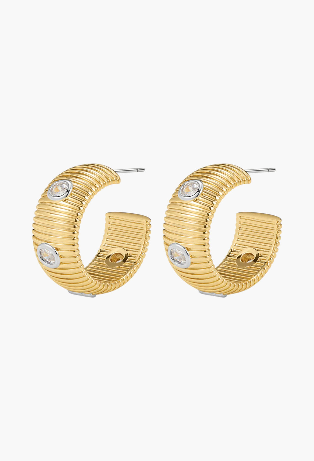 The Pave Georgia Ridged Hoops - Gold - GLAM MODA