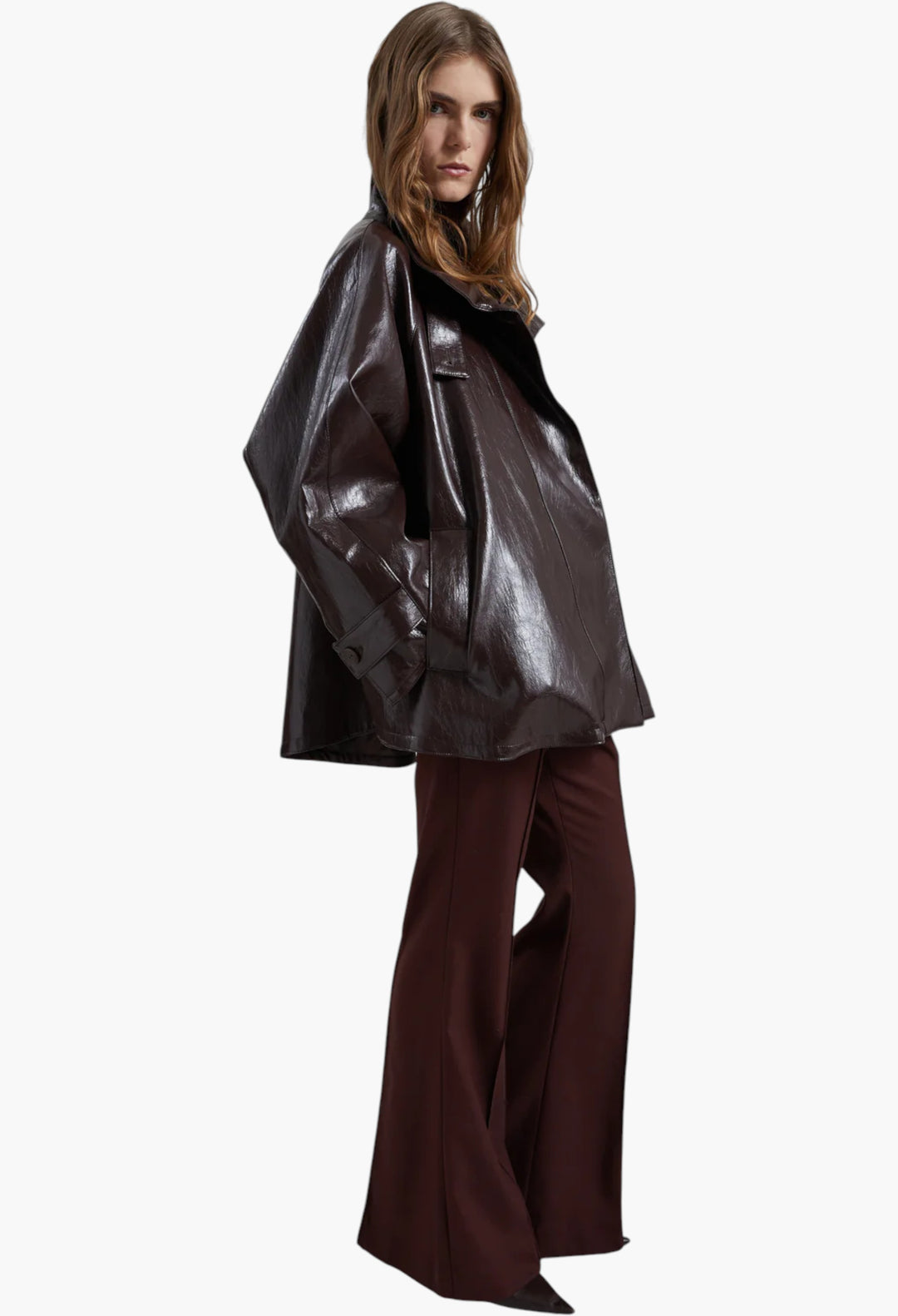 Dalaro Faux Leather Swing Jacket - Burgundy - GLAM MODA