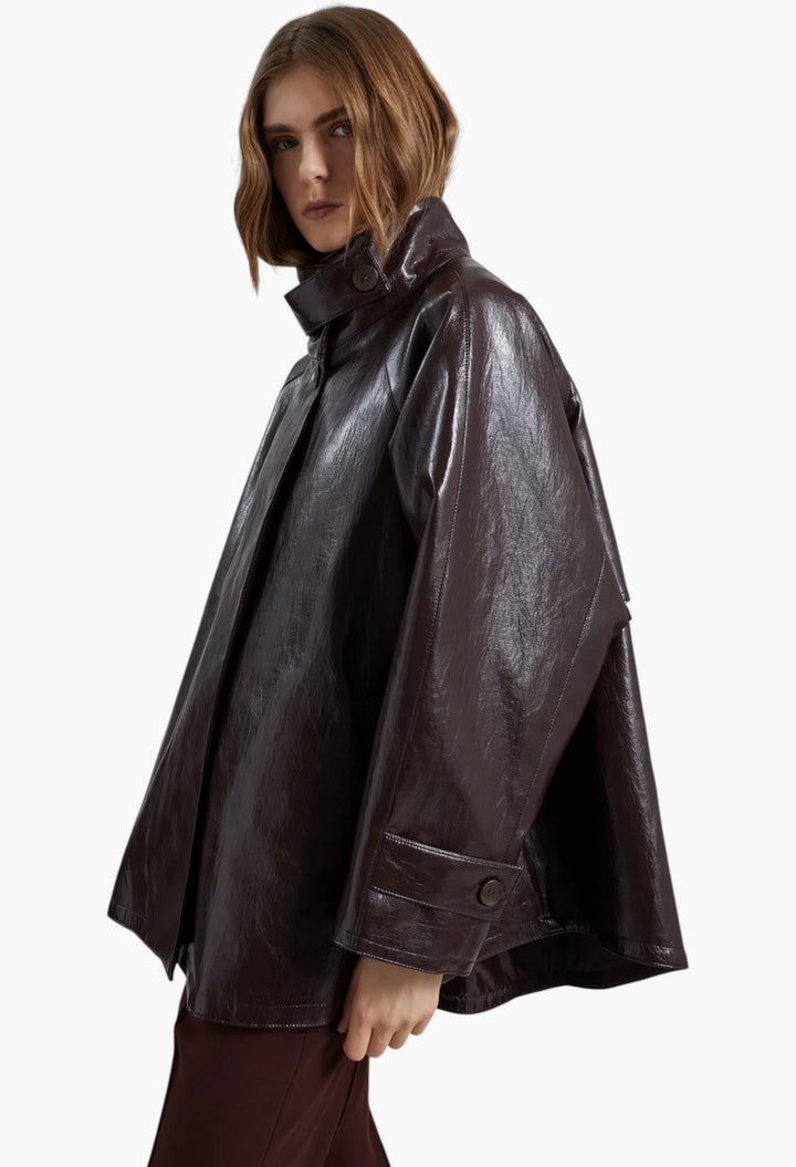 Dalaro Faux Leather Swing Jacket - Burgundy - GLAM MODA