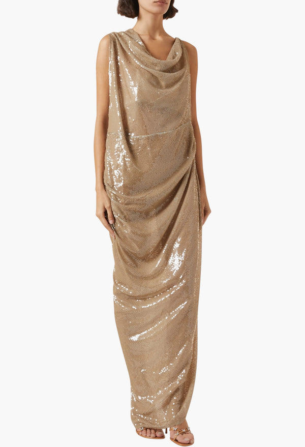 Gwen Sequin Gown In Beige