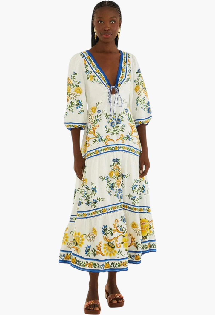 Emily Floral Tapestry Drawstring Midi Dress - GLAM MODA
