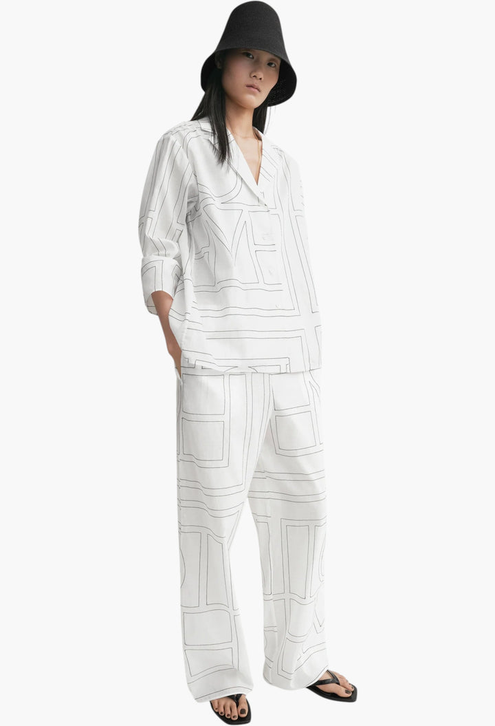 Monogram Cotton-Blend Pj Top White/Black