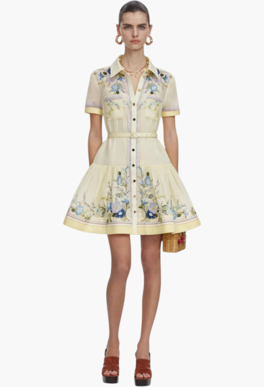 Yellow Floral Organza Mini Dress - GLAM MODA