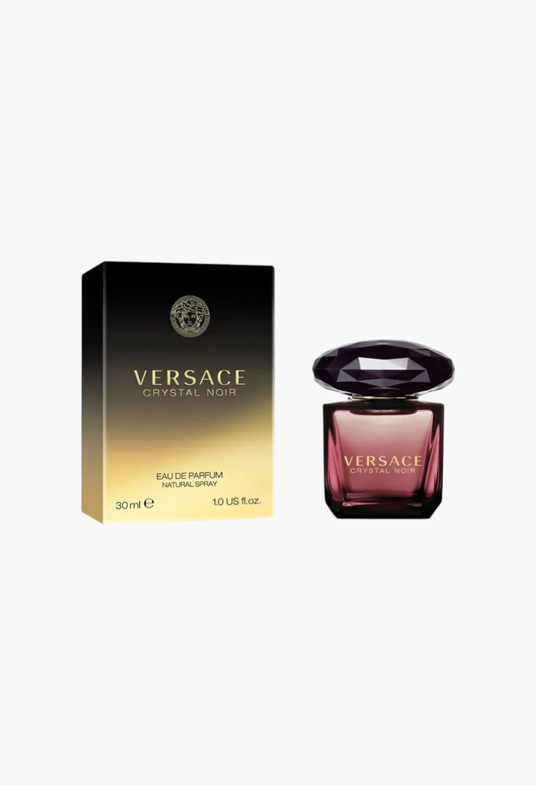 GLAM MODA Versace Crystal Noir Eau de Parfum 90ml bottle and black and gold box packaging