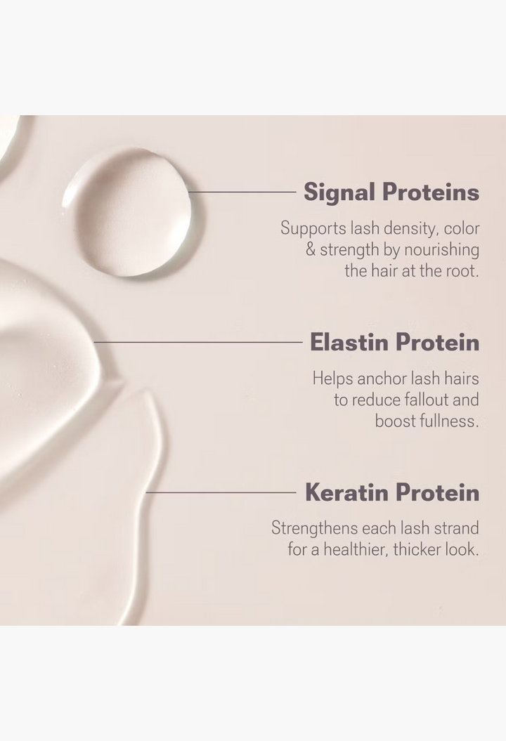 GLAM MODA NULASTIN lash serum texture swatches showing signal, elastin, and keratin proteins for lash health.