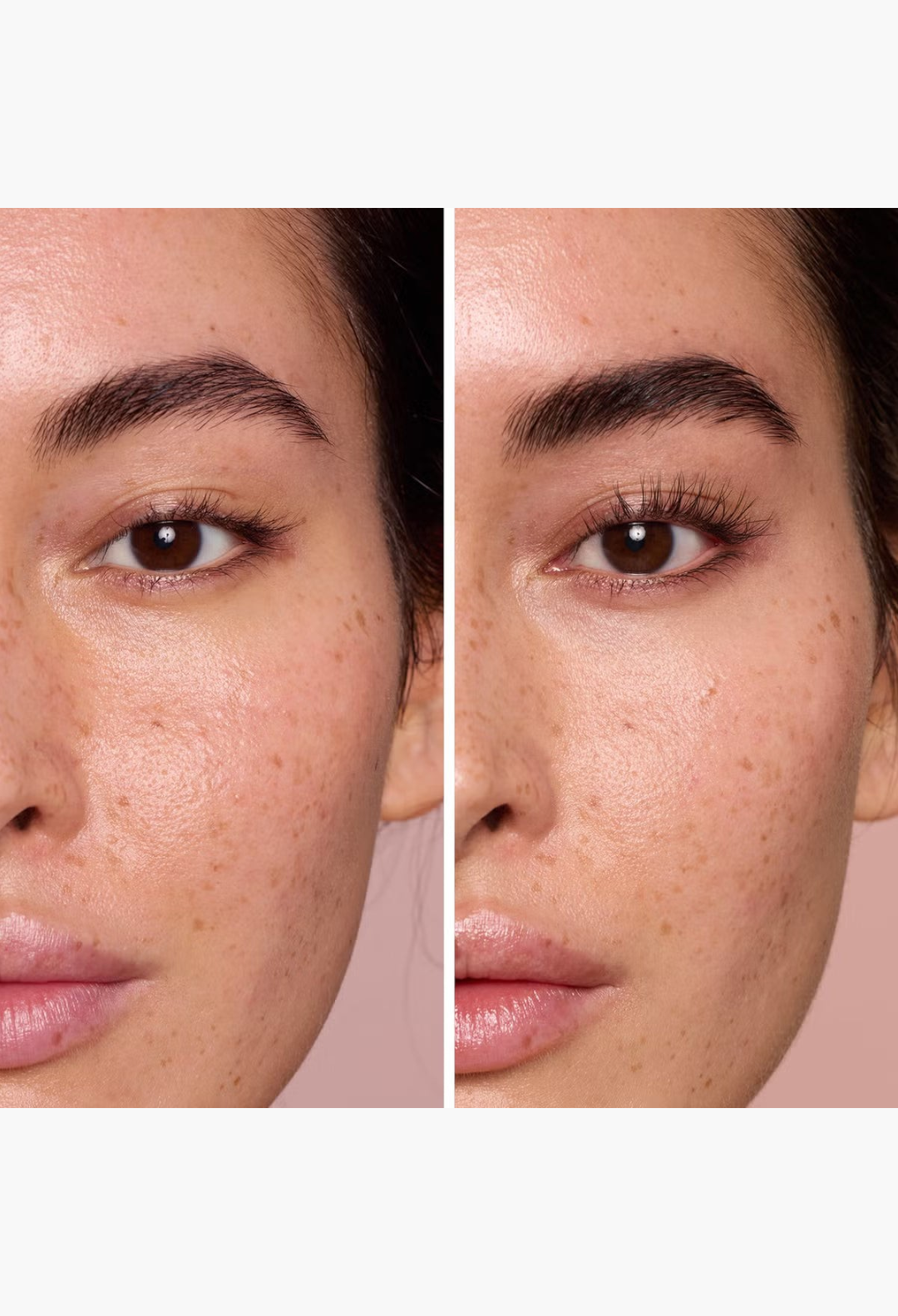GLAM MODA RapidBrow eyebrow enhancing serum before and after results showing fuller and thicker brows on a woman