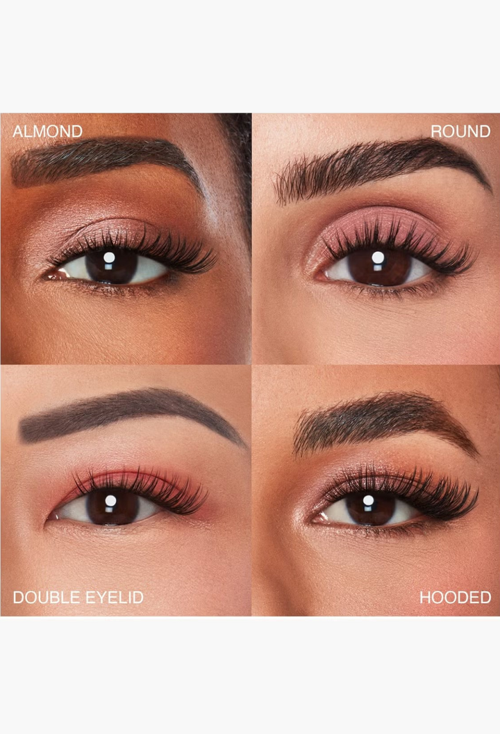 GLAM MODA Ardell Naked Clusters 437 shown on almond, round, double, and hooded eye shapes for a natural feathery look.