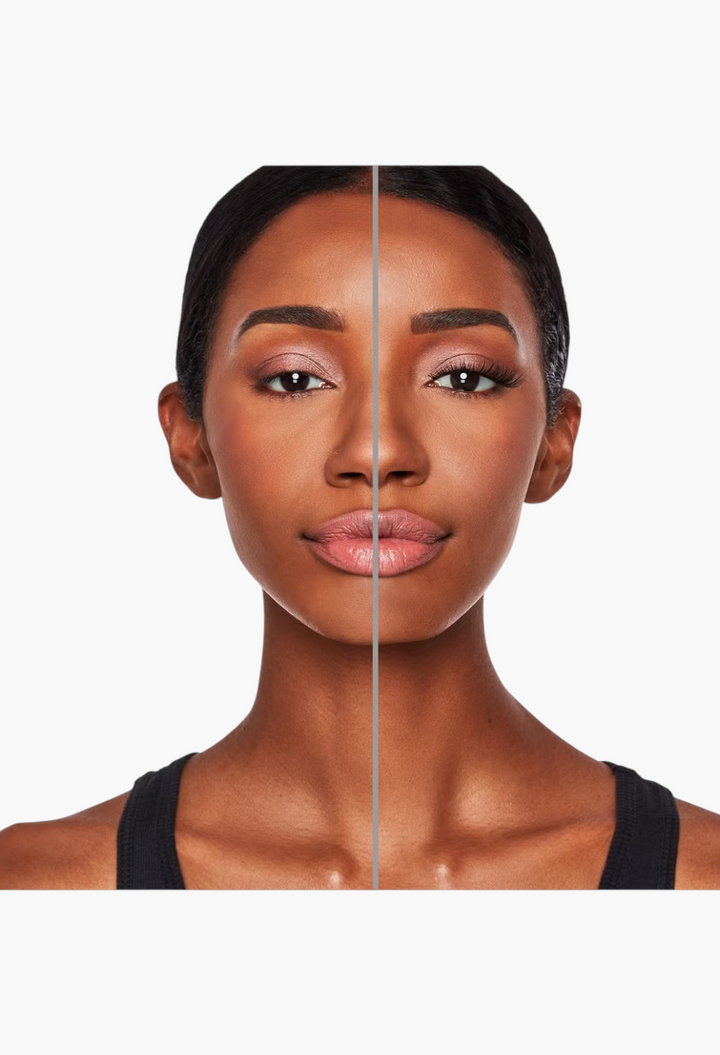 GLAM MODA Ardell Naked Clusters 437 on a model showing a before and after comparison of natural and enhanced lashes