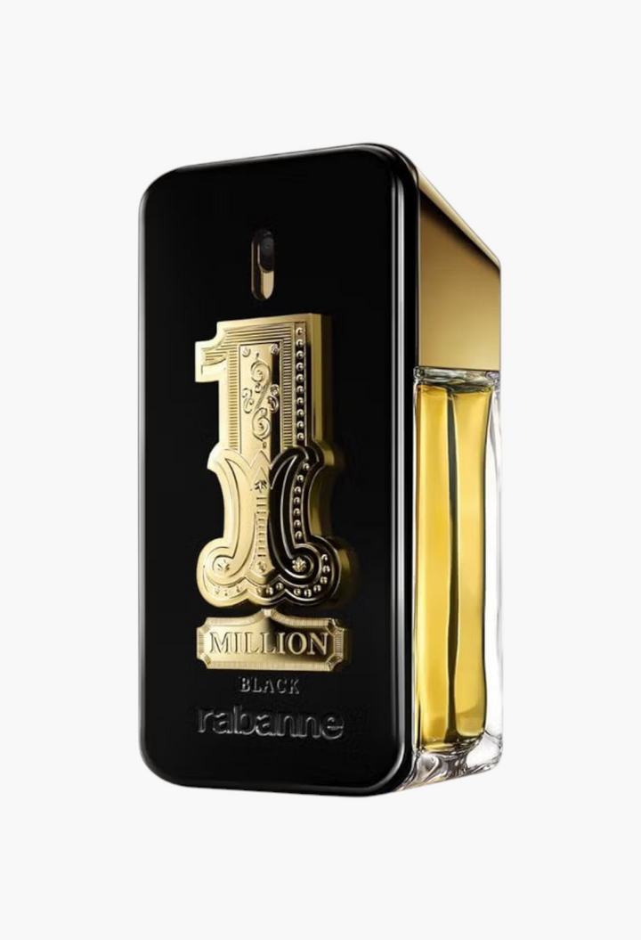 GLAM MODA Rabanne 1 Million Black Eau de Parfum in a sleek black and gold glass bottle with iconic number design.