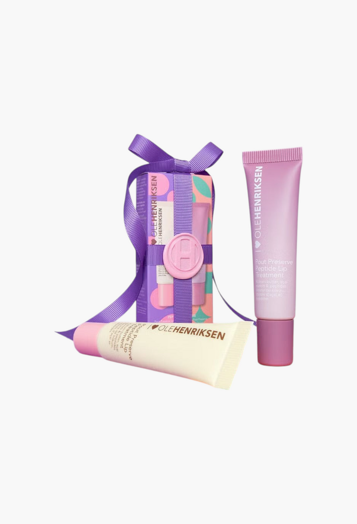 GLAM MODA Ole Henriksen Peptide Patisserie Pout Lip Duo set featuring two hydrating peptide lip treatment tubes and box