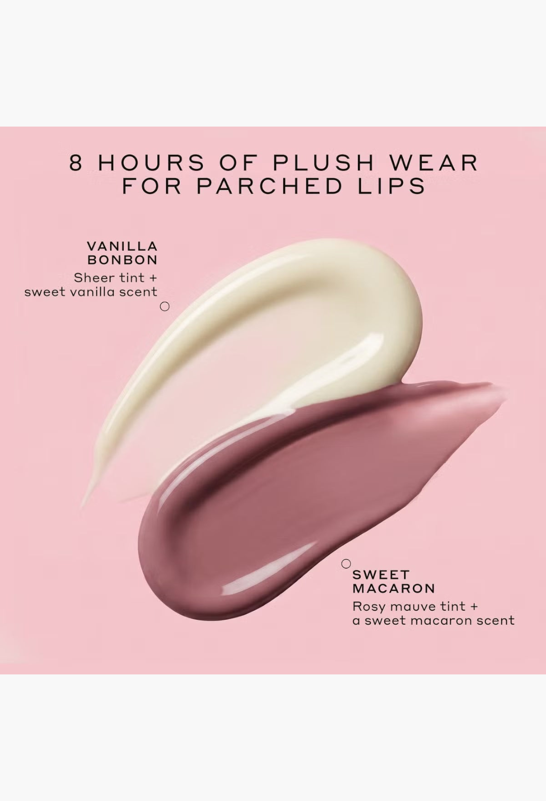 GLAM MODA Ole Henriksen Peptide Patisserie Pout Lip Duo featuring creamy vanilla and mauve tinted lip treatment swatches.
