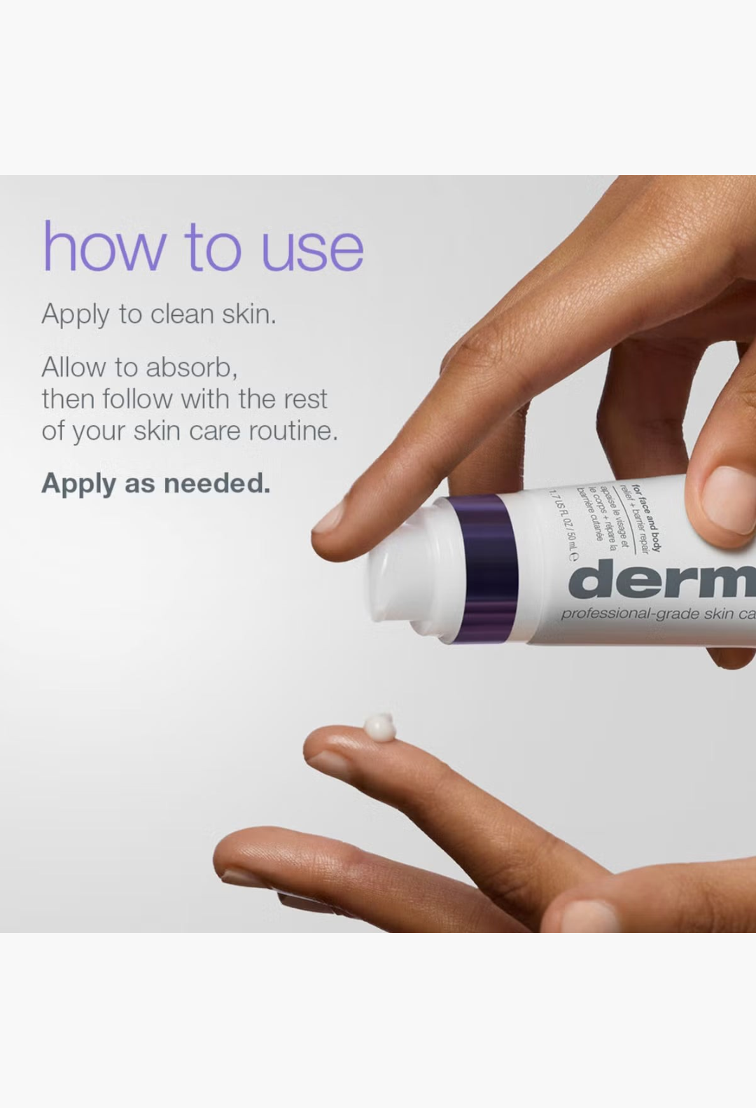 GLAM MODA Dermalogica Stabilizing Repair Serum being dispensed onto a finger to show the lightweight cream texture.