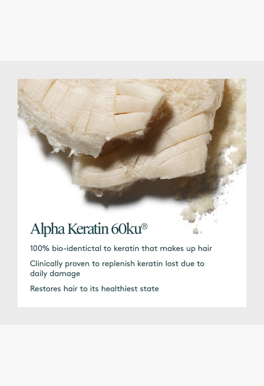 GLAM MODA Virtue Healing Gloss featuring a close-up of the Alpha Keratin 60ku protein texture for hair repair.