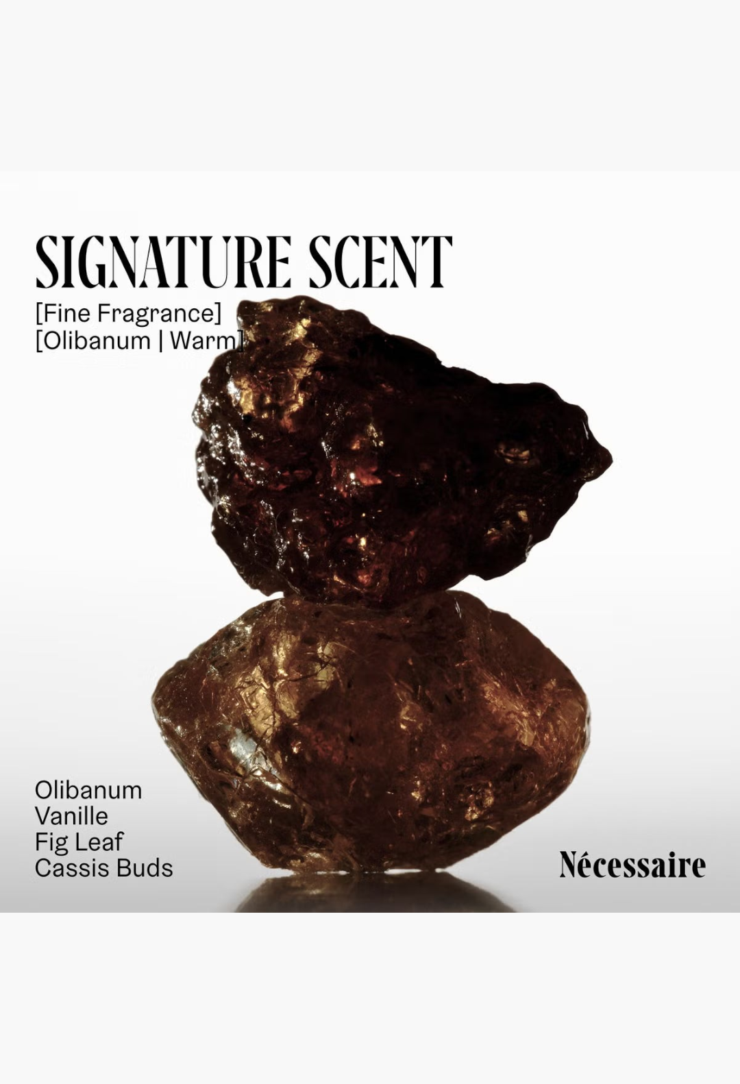 GLAM MODA Nécessaire The Body Wash Olibanum featuring raw resin stones representing warm vanilla and fig leaf scent notes